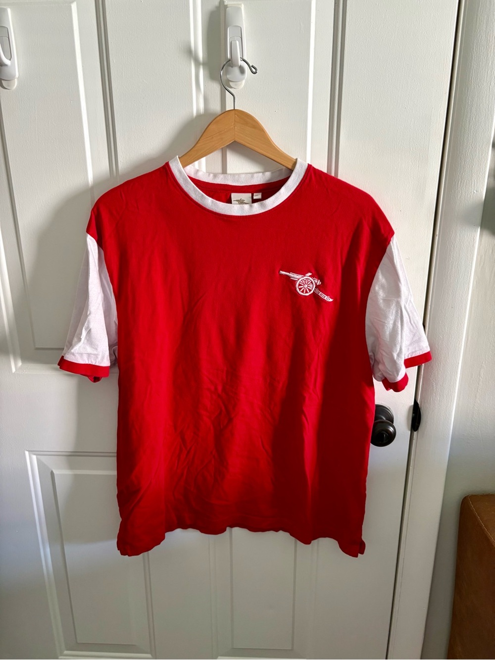 Arsenal Heritage Retro Football Shirt Red White Cannon Crest Cotton Men's XL